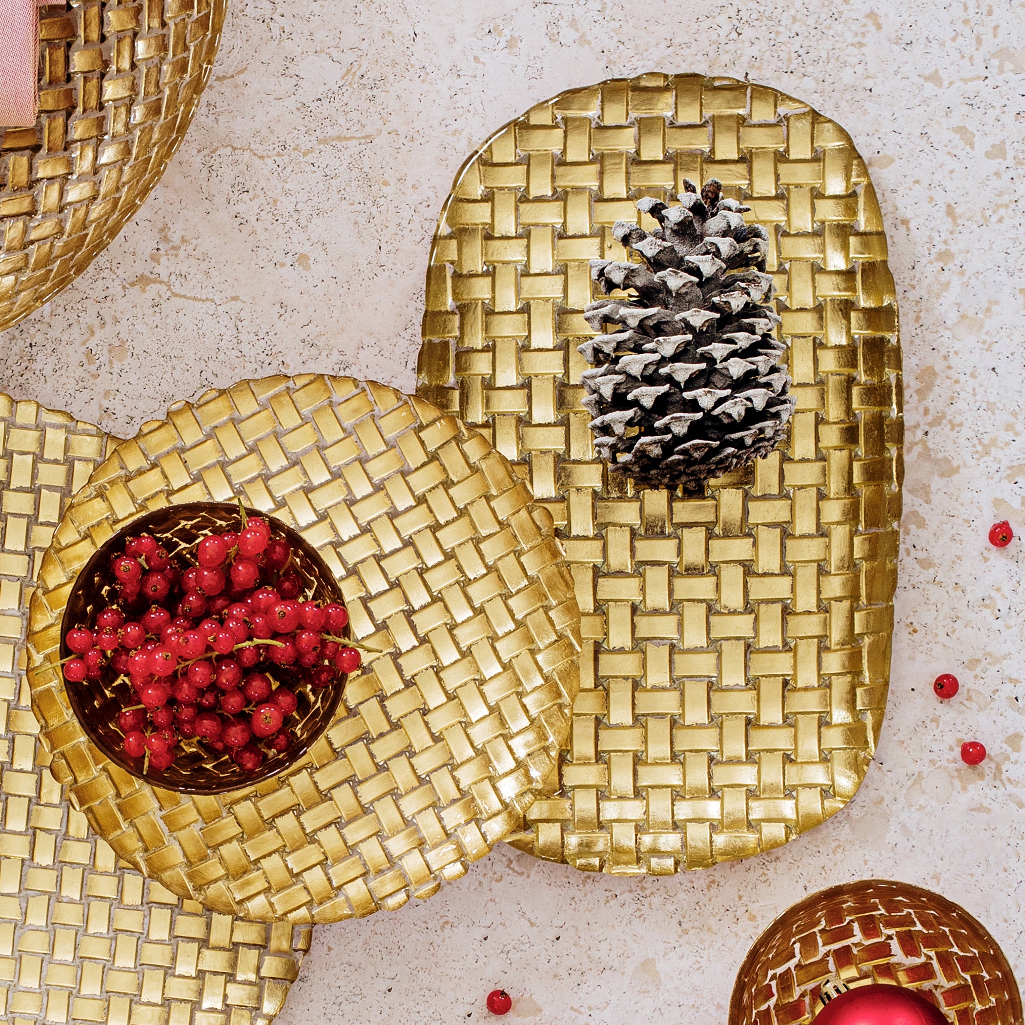 Rufolo Glass Basketweave Large Rectangular Tray in Gold