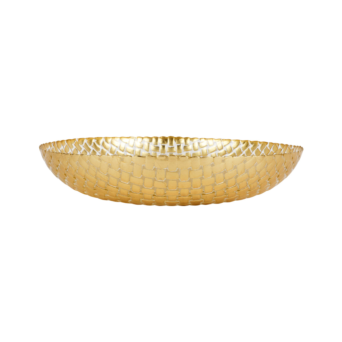 Rufolo Glass Basketweave  Large Shallow Bowl in Gold