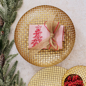 Rufolo Glass Basketweave  Large Shallow Bowl in Gold