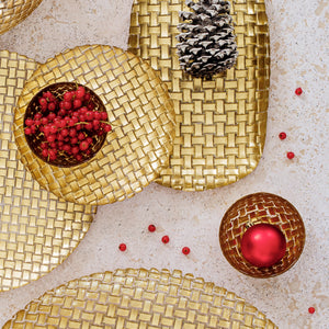 Rufolo Glass Basketweave Dipping Bowl in Gold