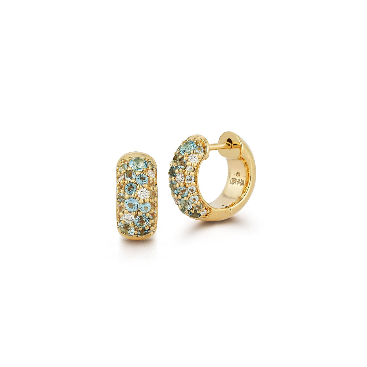 Tidepool Huggie Hoops in Aquamarine and Topaz