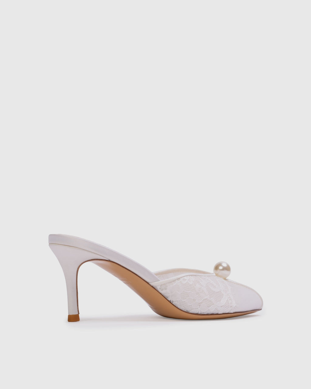 Debby 70 Mule in White Mesh with Pearl Ornament