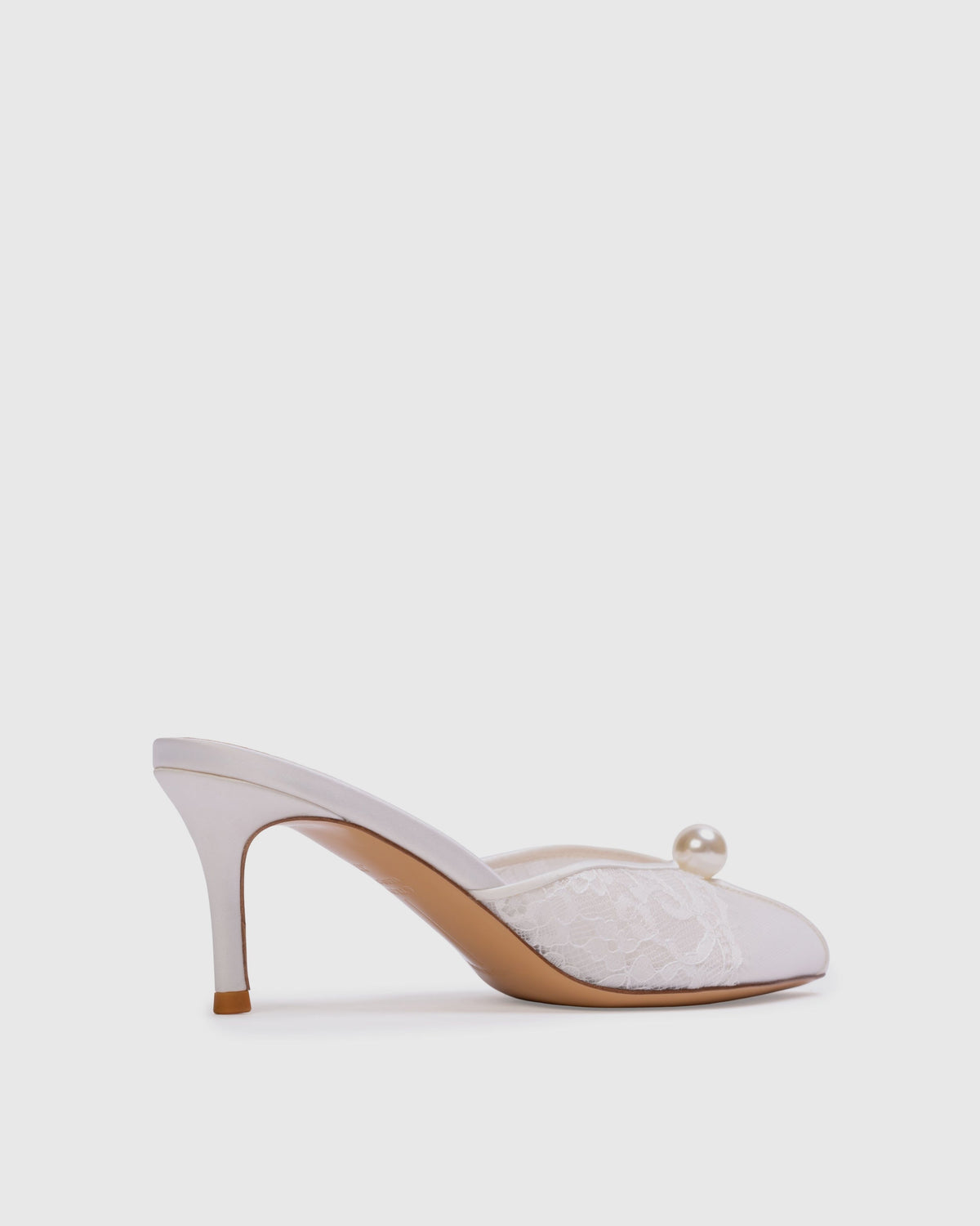Debby 70 Mule in White Mesh with Pearl Ornament