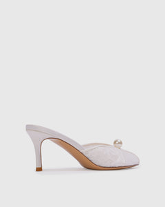 Debby 70 Mule in White Mesh with Pearl Ornament