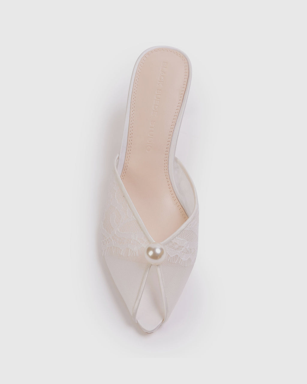 Debby 70 Mule in White Mesh with Pearl Ornament