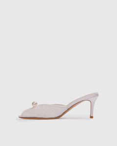 Debby 70 Mule in White Mesh with Pearl Ornament