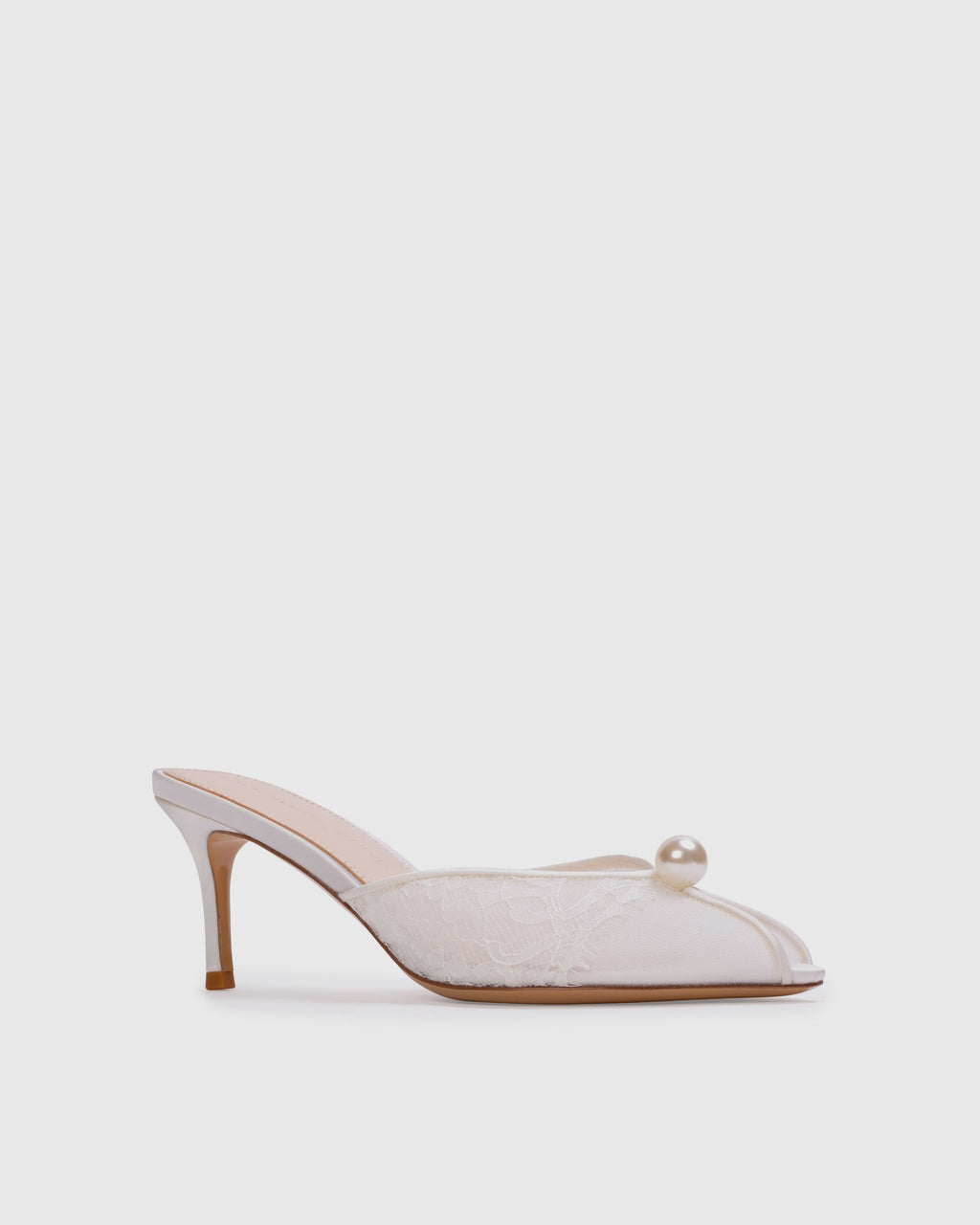 Debby 70 Mule in White Mesh with Pearl Ornament