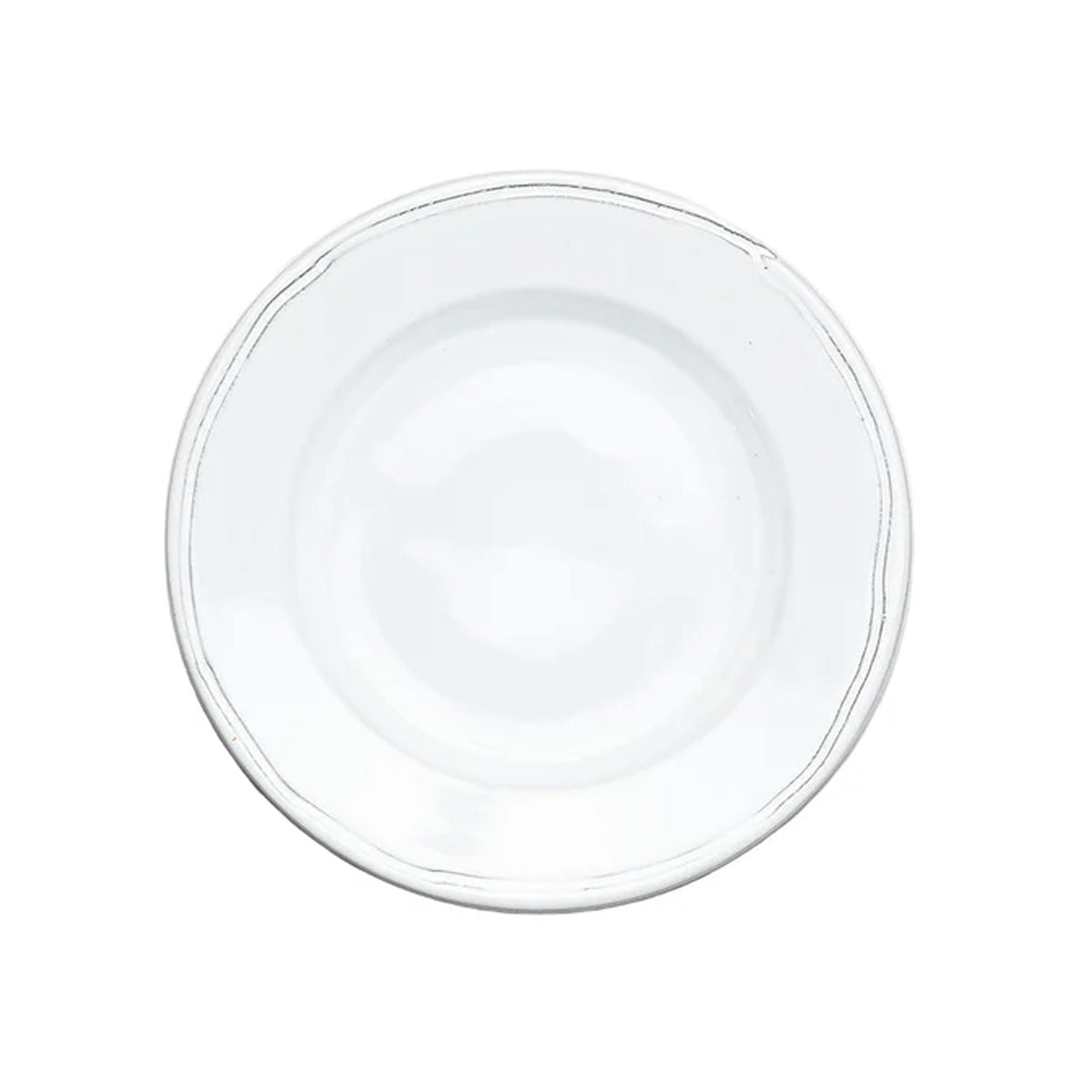 Top view of Radi Simple Side Plate showcasing smooth white glazed stoneware with a slightly irregular hand-formed rim on white background