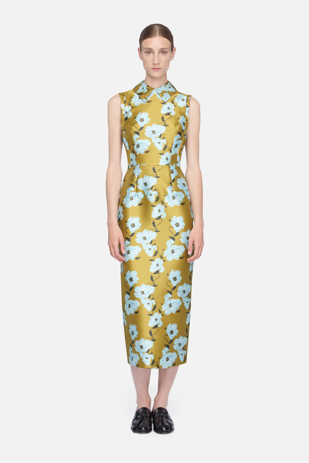 Rain Dress in Mustard & Blue Breezy Poppy Mikado