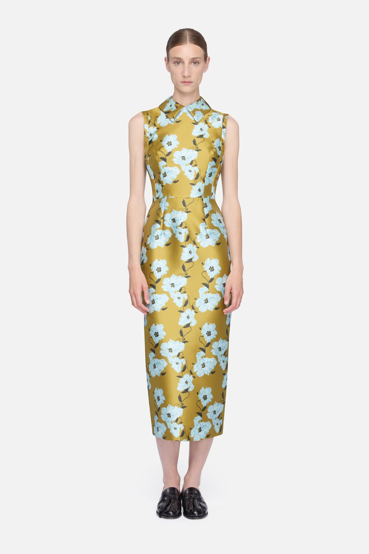 Rain Dress in Mustard & Blue Breezy Poppy Mikado