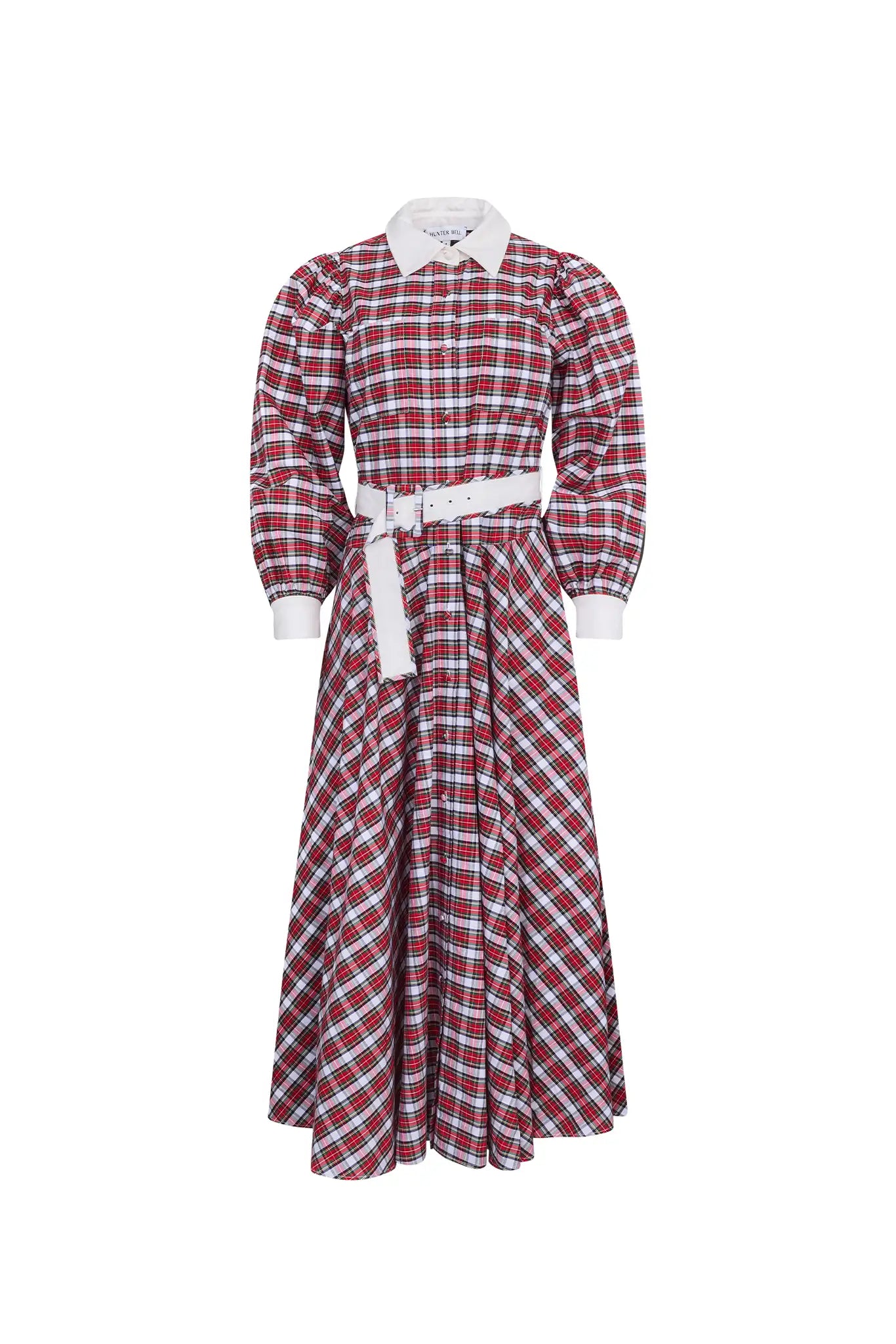 The Randolph Dress has a circle skirt, full length sleeves with button cuffs and optional belt.