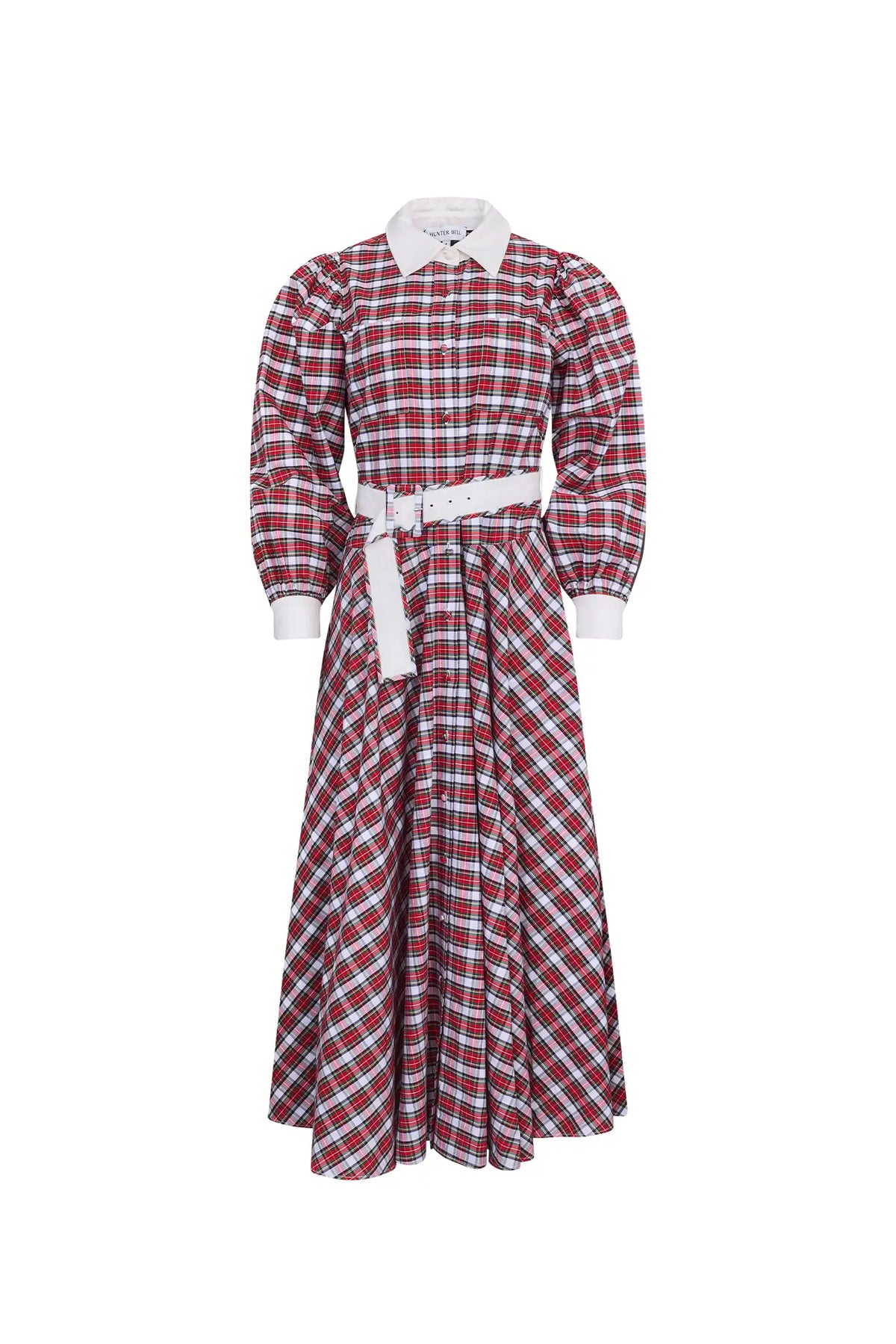 The Randolph Dress has a circle skirt, full length sleeves with button cuffs and optional belt.