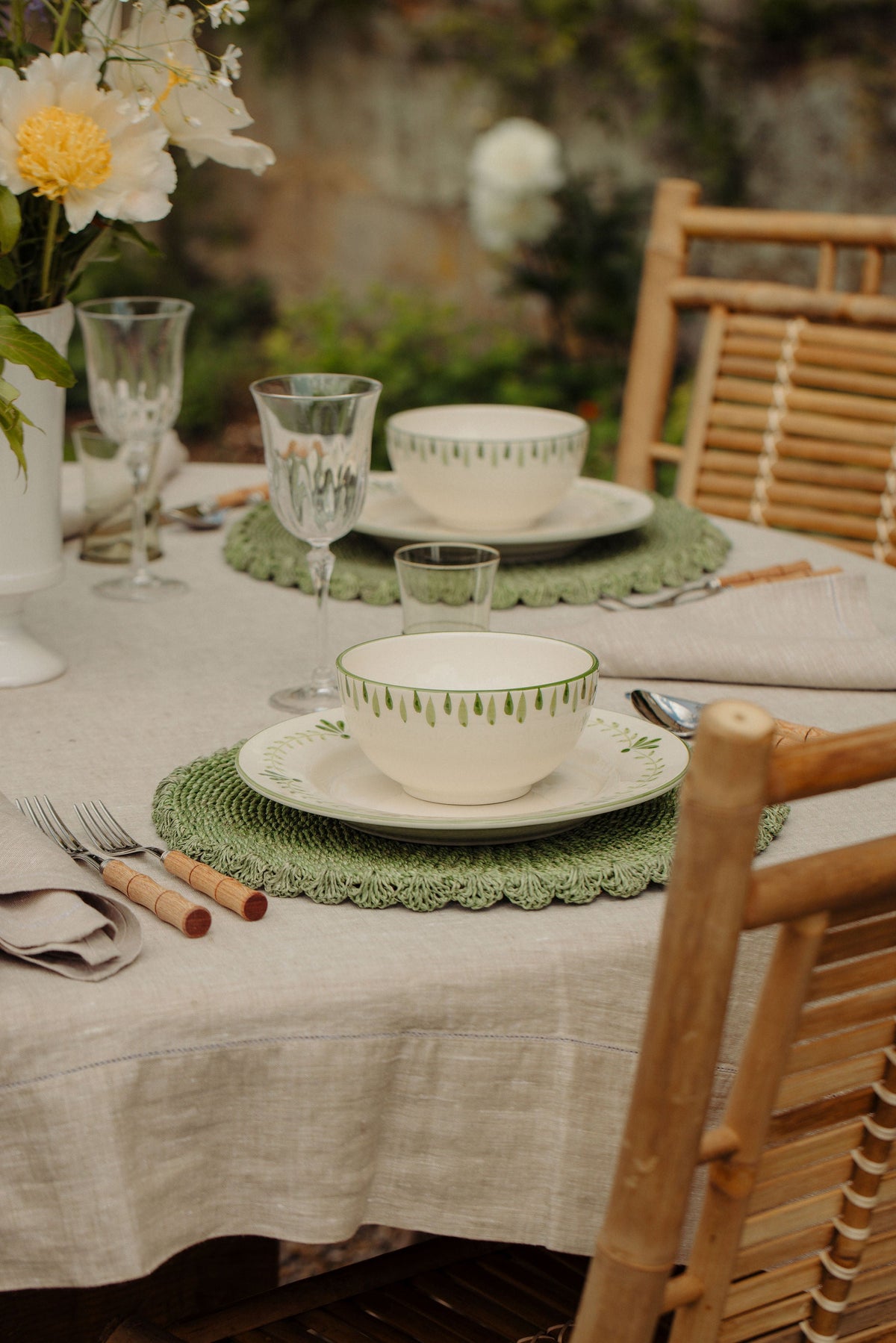 Rebecca Udall Elouise Cereal Bowl, Green with the Daphne Red Wine Glass