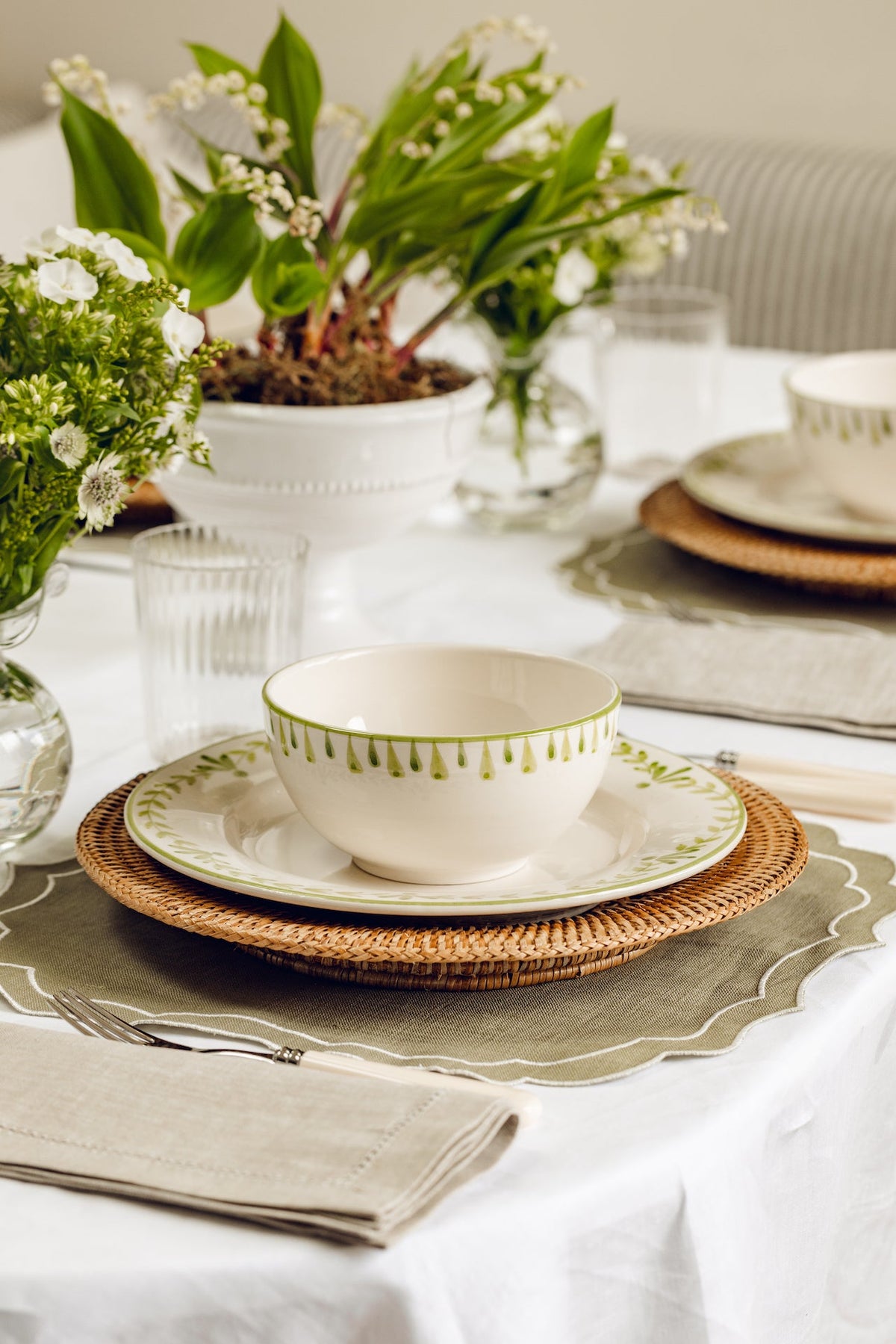 Rebecca Udall Elouise Dessert Plate, Green with the Elouise Cereal Bowl