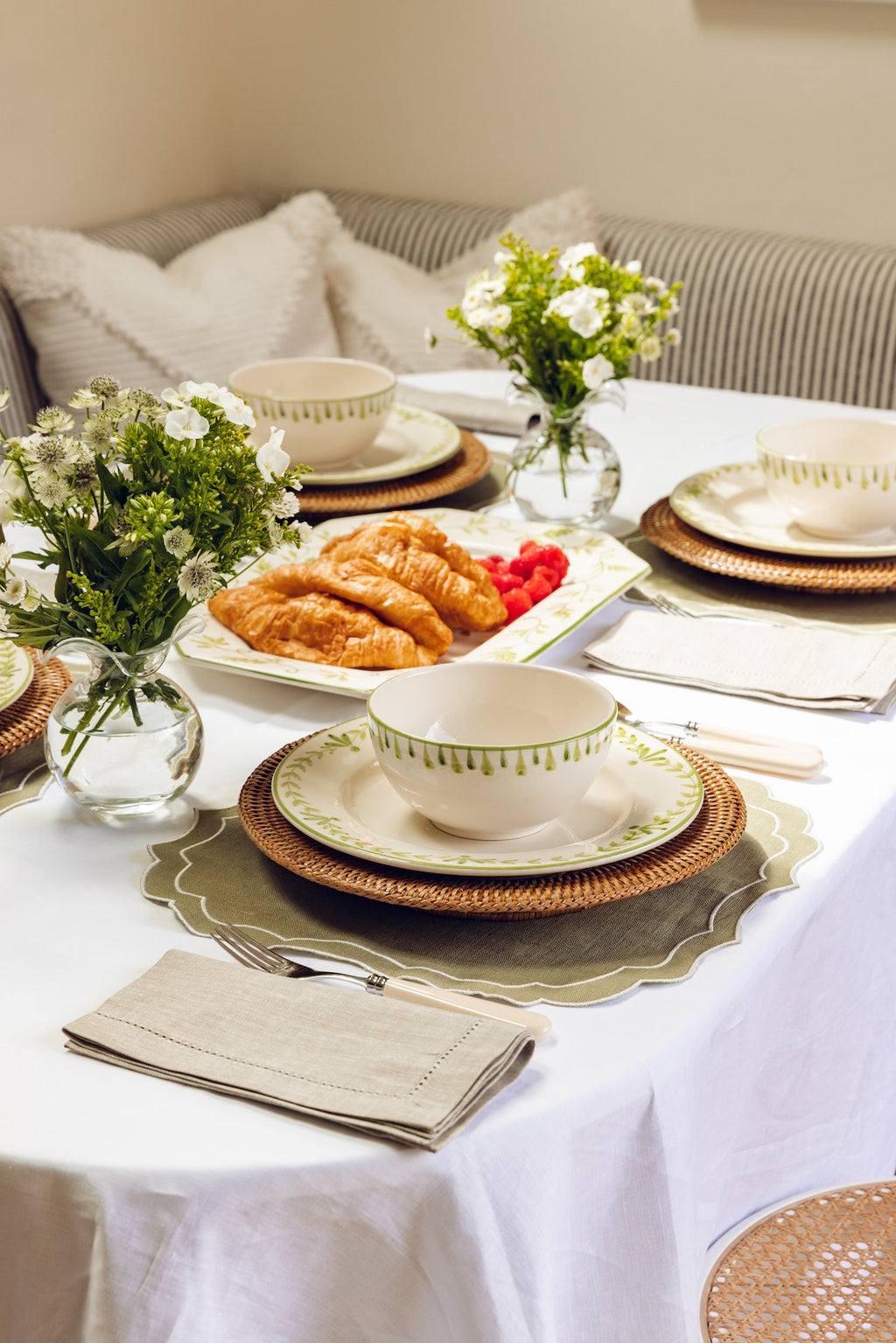 Rebecca Udall Elouise Cereal Bowl, Green with the Rattan Charger