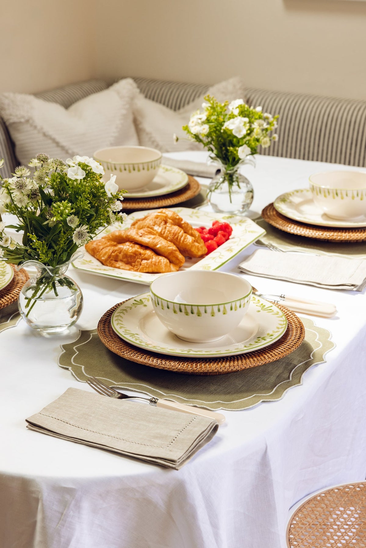 Rebecca Udall Elouise Cereal Bowl, Green with the Rattan Charger