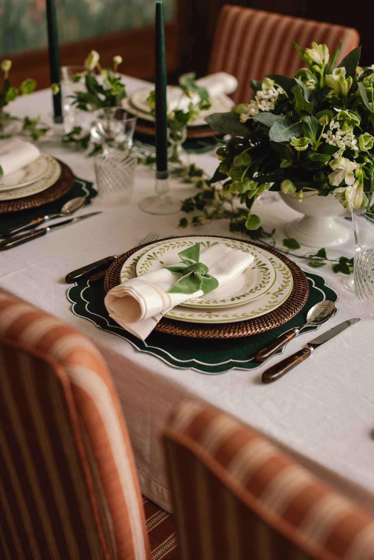 Sophie Classic Two Cord Napkin, Antique Gold with the Classic Hemstitch Linen Tablecloth
