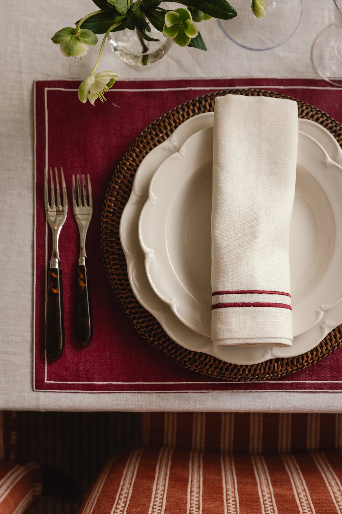 Rebecca Udall Sophie Classic Two Cord Napkin, Burgundy with Sophie One Cord Placemat
