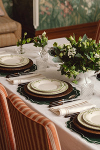 Sophie Classic Two Cord Napkin, Antique Gold with Eleanor Crockery in Green