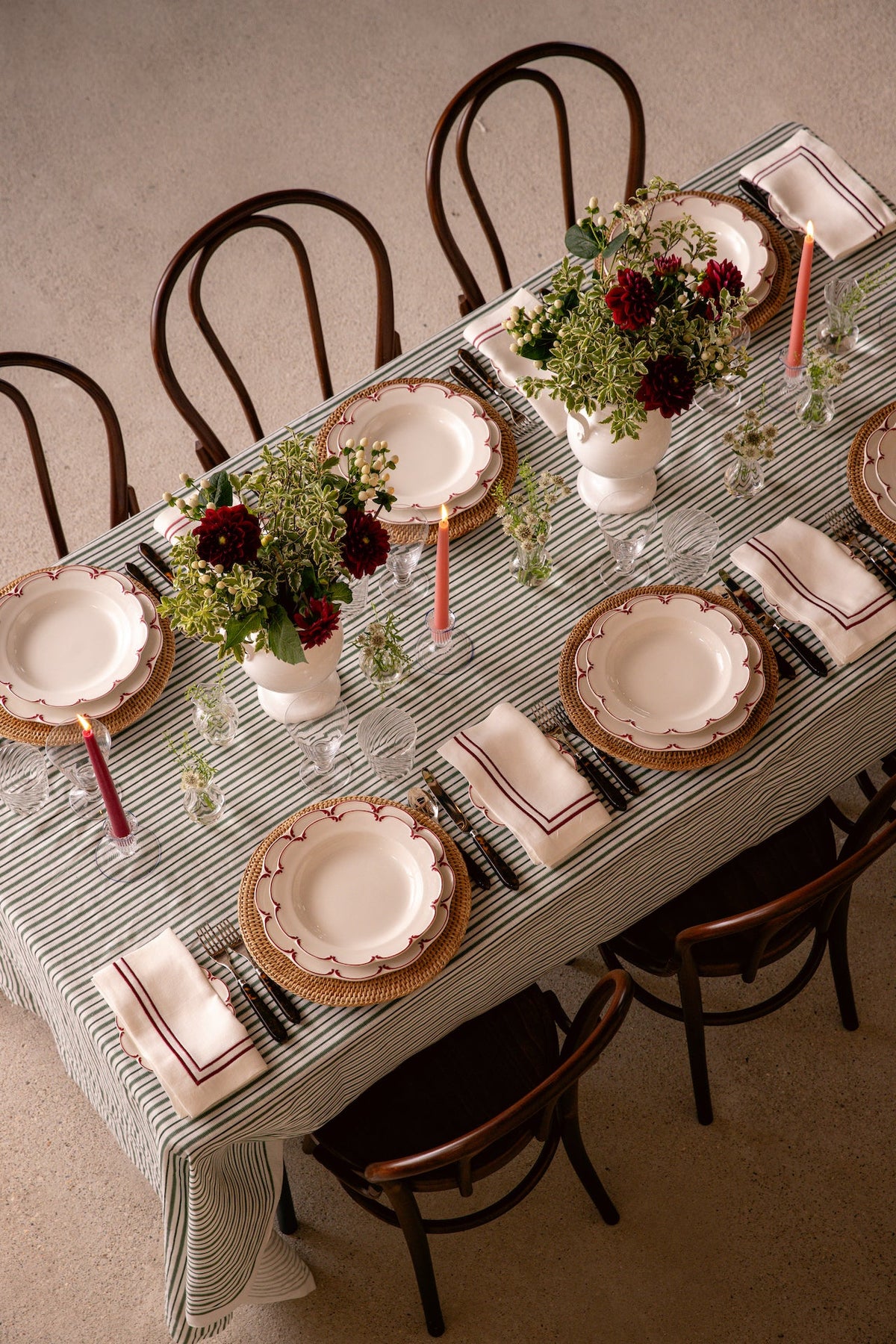 Rebecca Udall Sophie Classic Two Cord Napkin, Burgundy with the Victoria Tablecloth