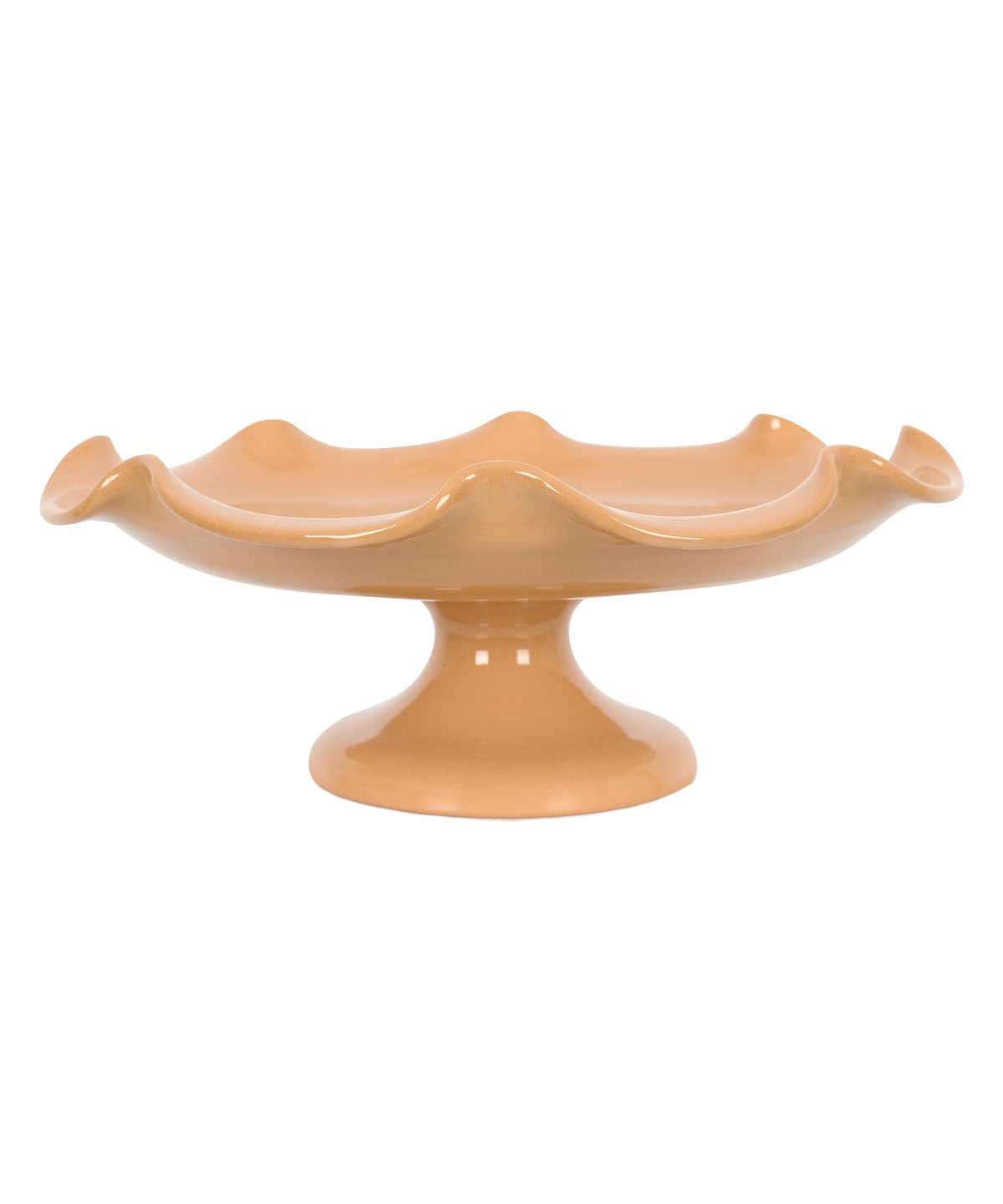 Front view of Claudia Wavy Footed Bowl in Terracotta showcasing its wavy edge and pedestal base with a white background