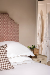 Rebecca Udall Annabelle Scalloped Bed Linen, Taupe with the Ruffle Gingham Pillow Cover