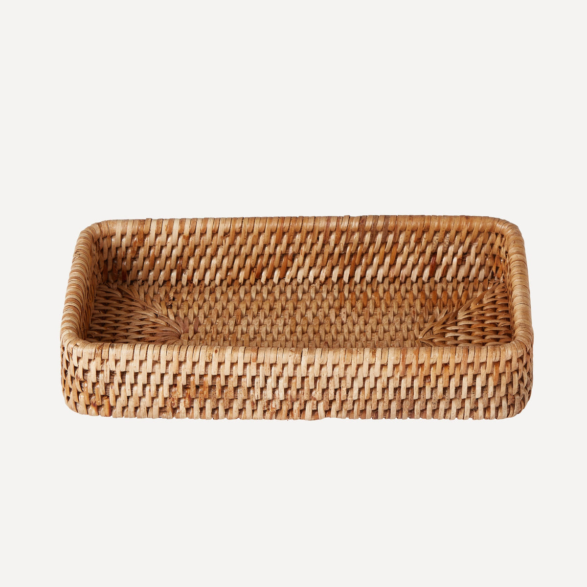 Rebecca Udall Woven rattan wicker vanity bathroom tray, Natural Brown