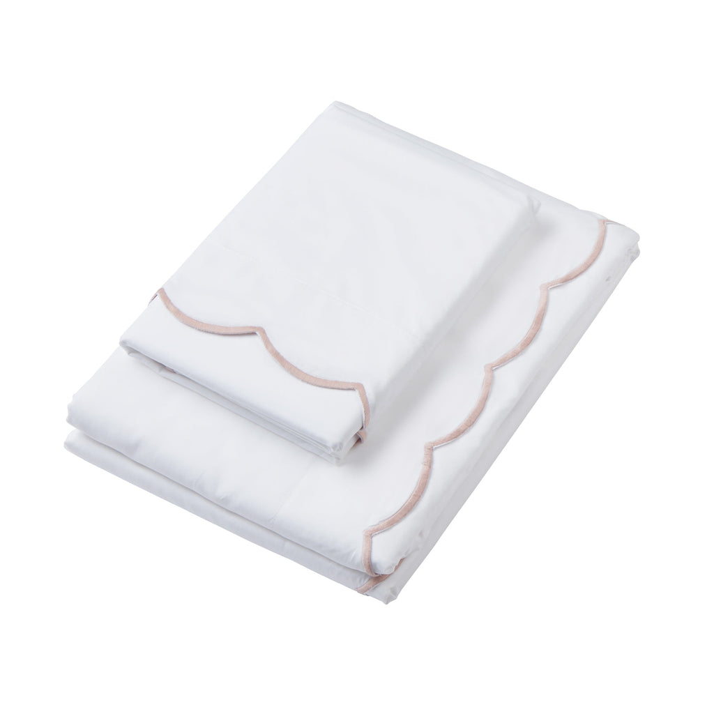 ¬†Rebecca Udall Annabelle Scalloped Bed Linen,¬† White and Pink Trim