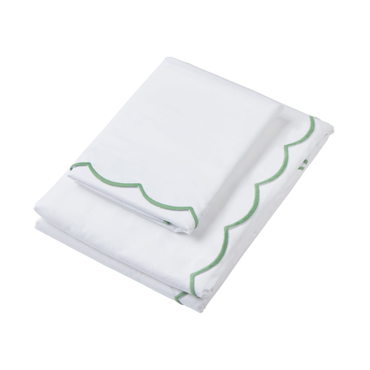 Rebecca Udall Annabelle Scalloped Wavy Bed Linen, Green Scalloped Hem