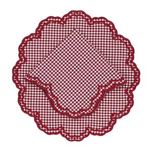 Red Gingham Luxury embroidered placemat and matching red gingham napkin