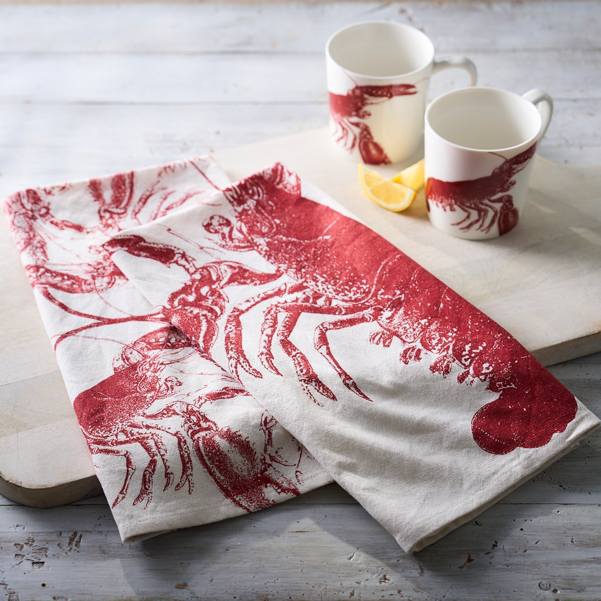 Red Lobsters Kitchen Towels, Set of 2