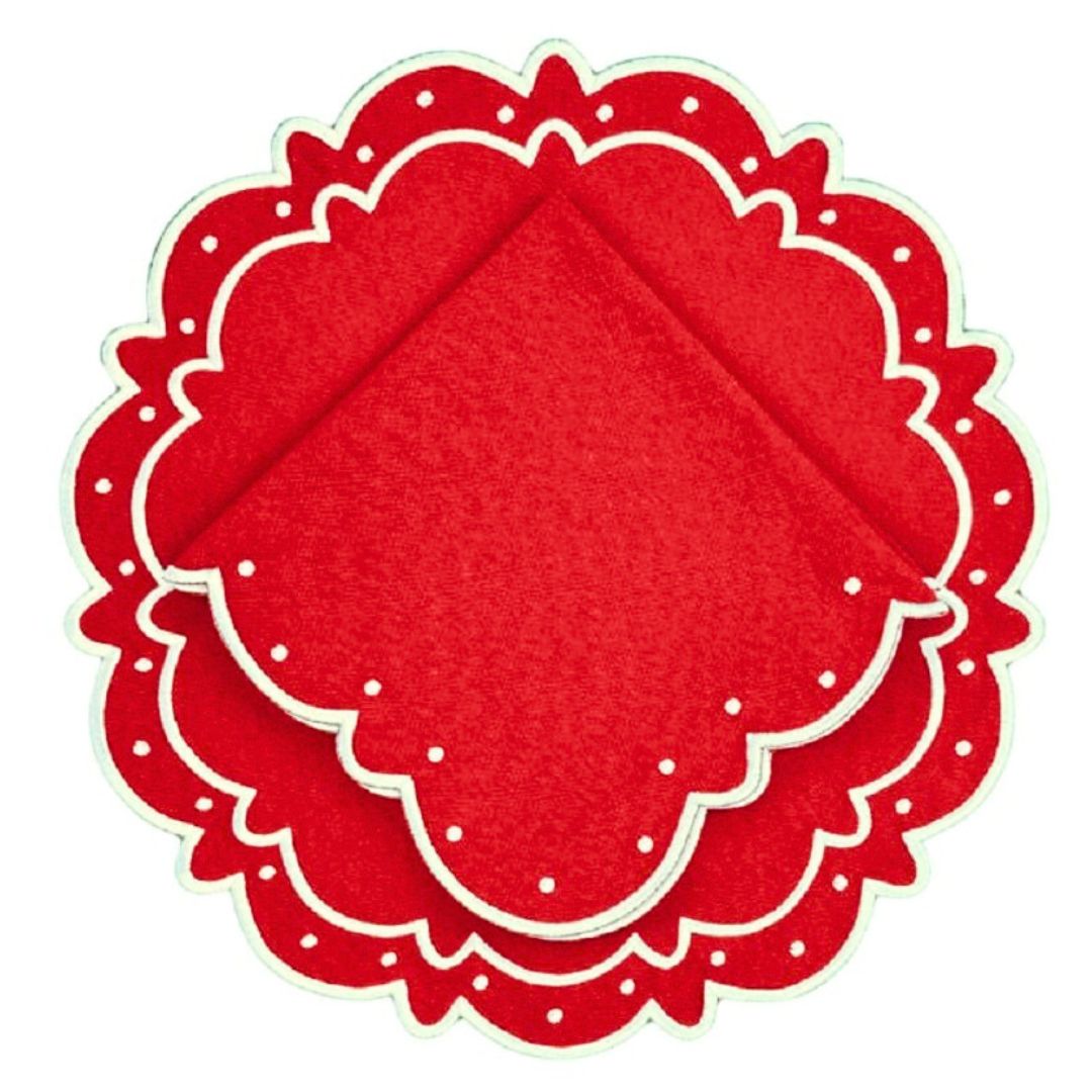 Red Ava placemat and napkin luxury embroidery