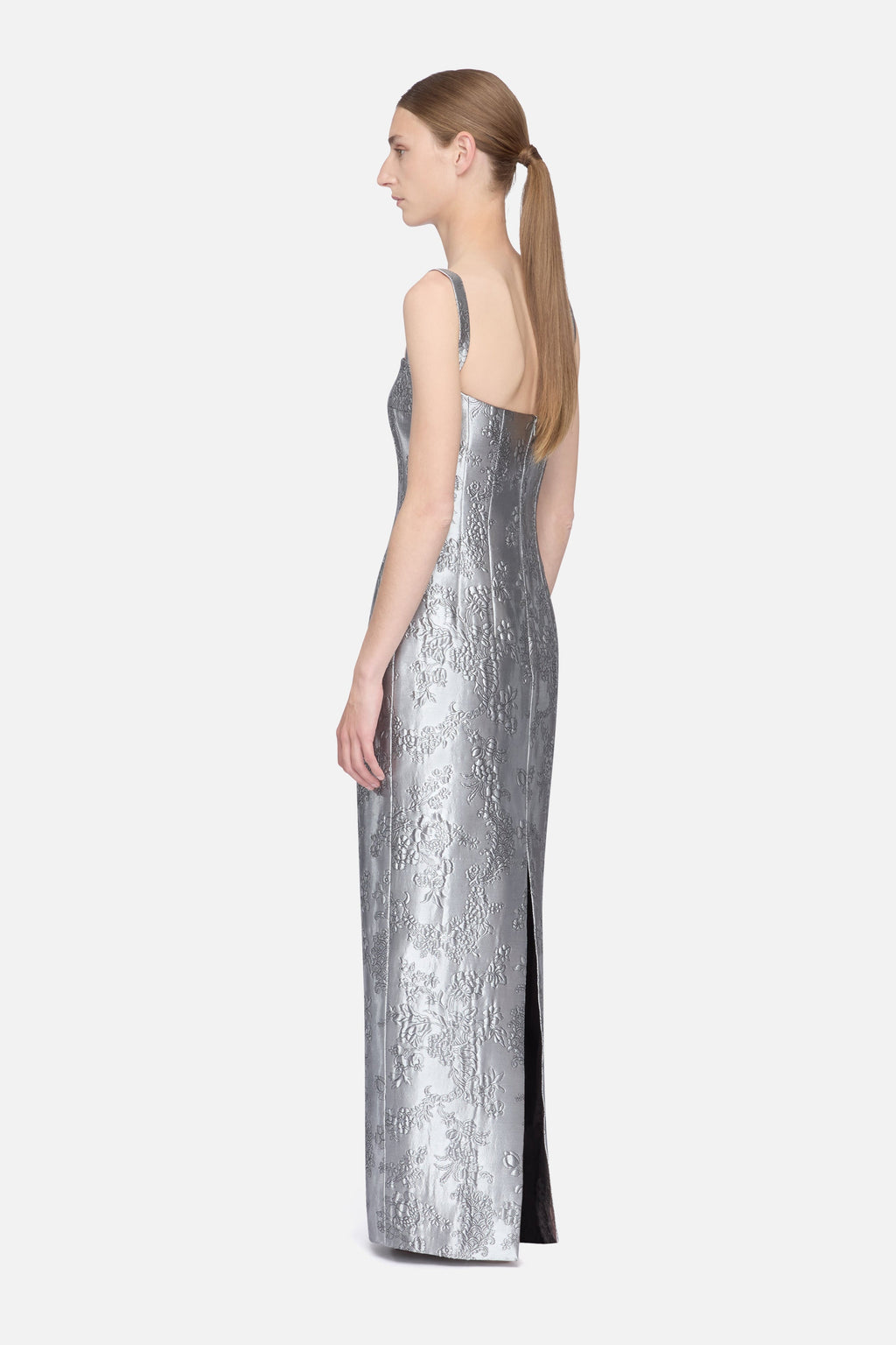 Regina Dress in Silver Metallic Cloque