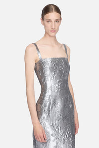Regina Dress in Silver Metallic Cloque