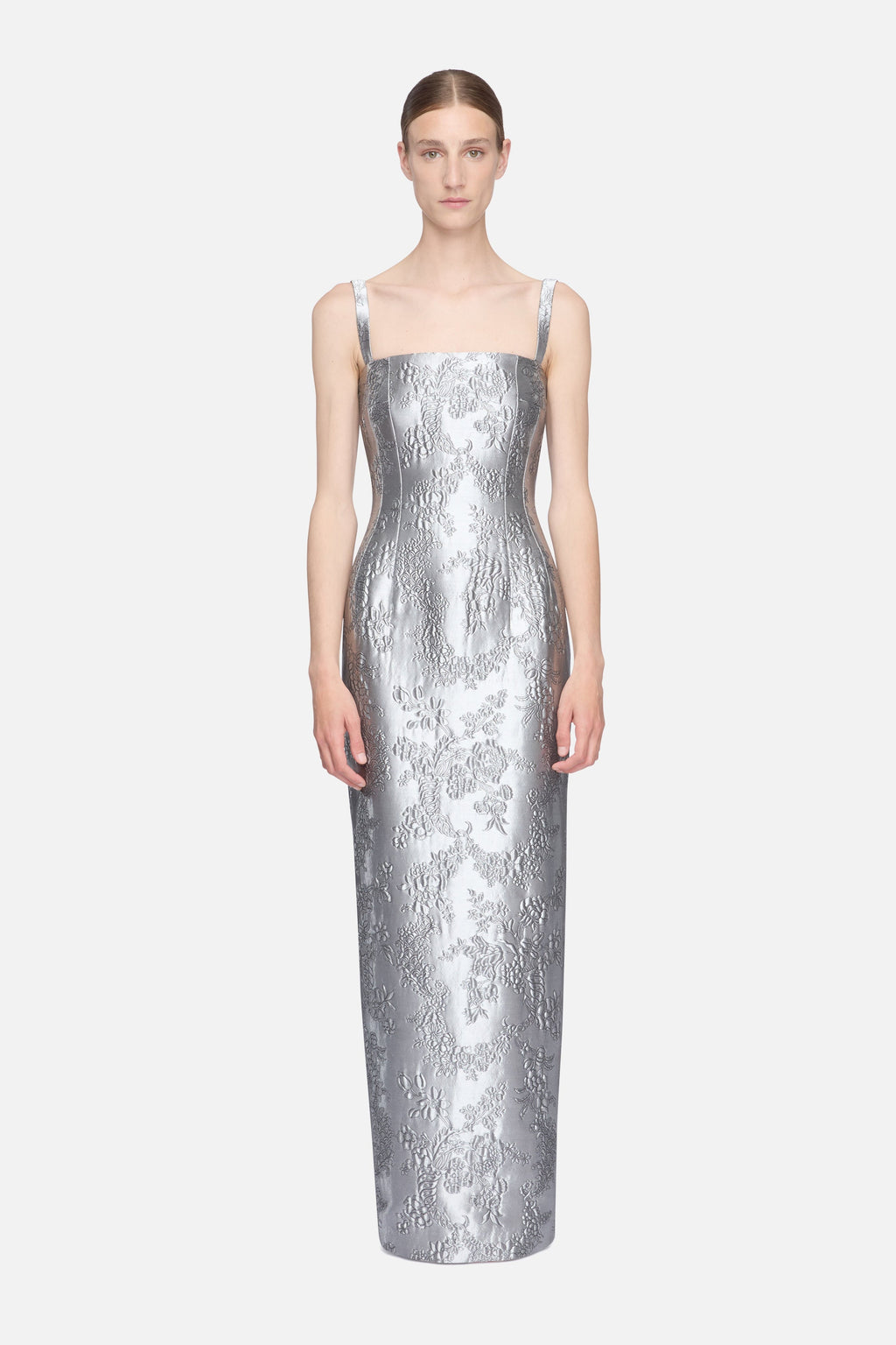Regina Dress in Silver Metallic Cloque