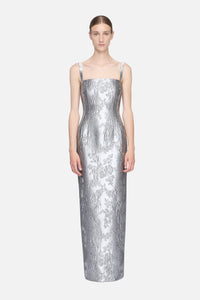 Regina Dress in Silver Metallic Cloque