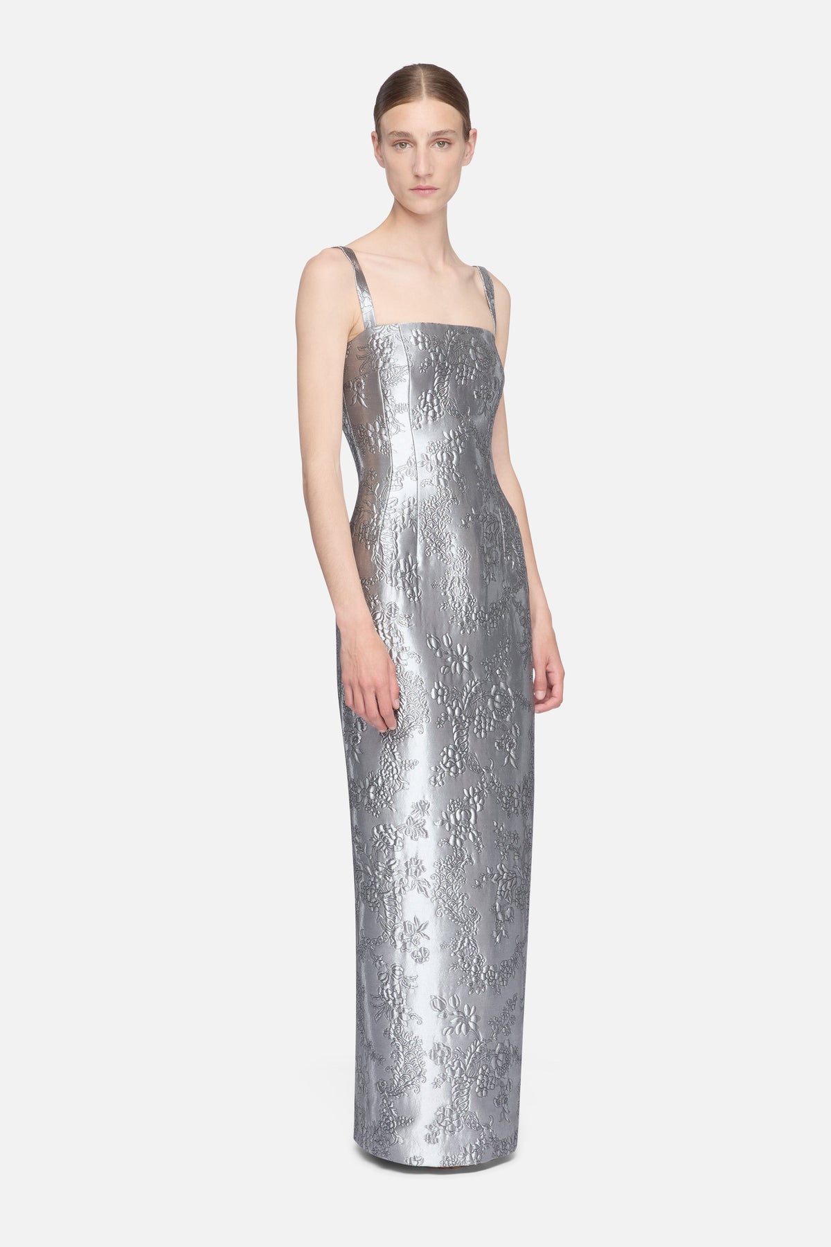 Regina Dress in Silver Metallic Cloque