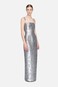Regina Dress in Silver Metallic Cloque