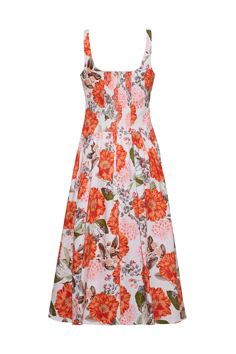 Regio Midi Dress in Blossoms Egret