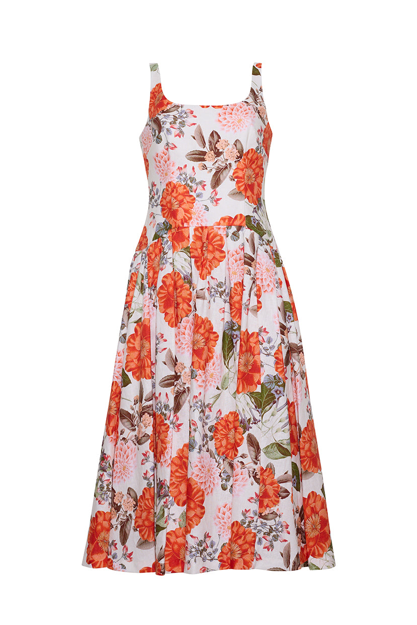 Regio Midi Dress in Blossoms Egret