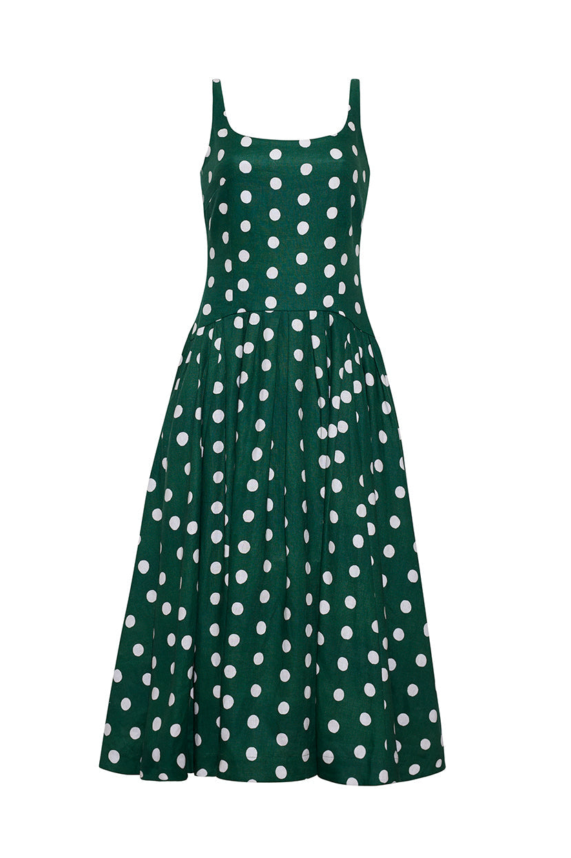 Regio Midi Dress in Polka Dot Green