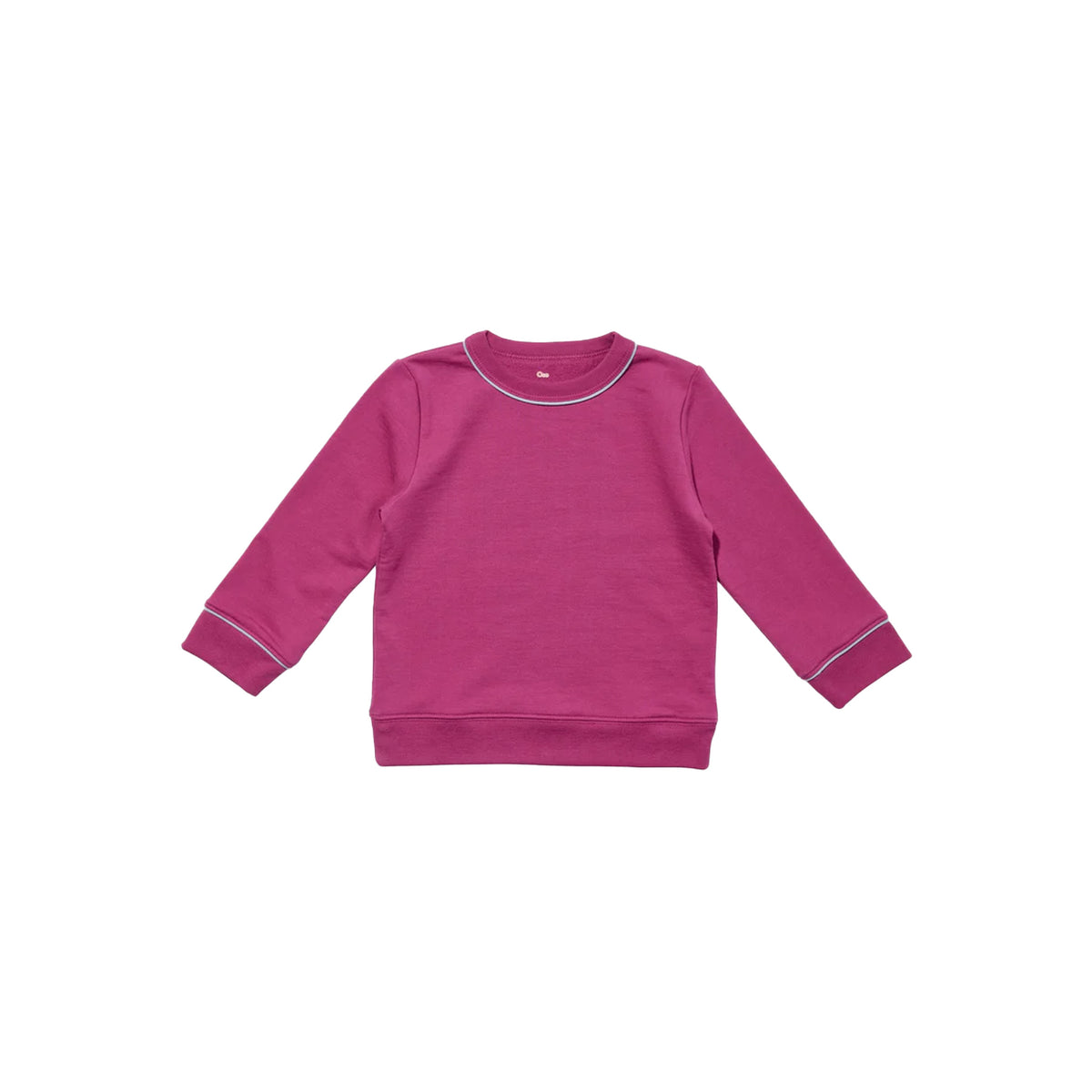Front view of Remy Sweatshirt in Blackberry showcasing contrast piping at neck and cuffs with white background