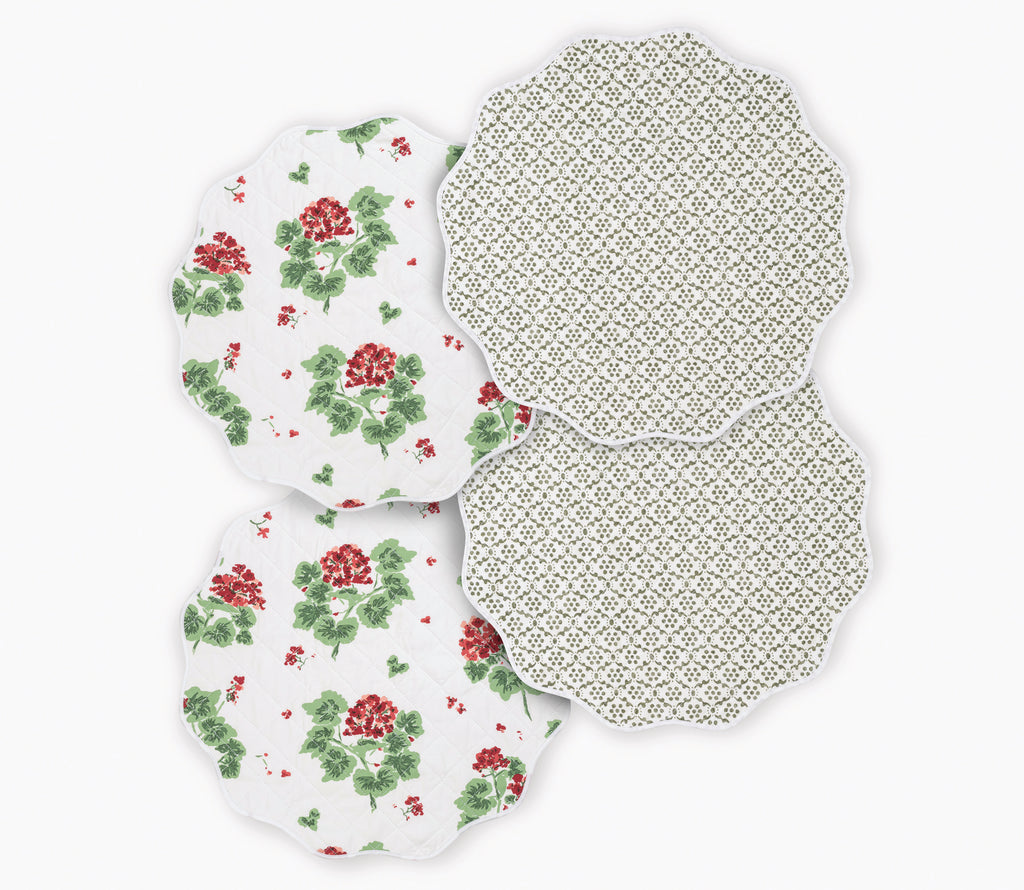 Reversible Quilted Round Placemat Collection Placemat, Set of 4