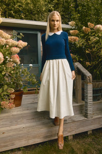 Ivory cotton-linen pearl embellished maxi dress with slim spaghetti straps and optional tie waist.