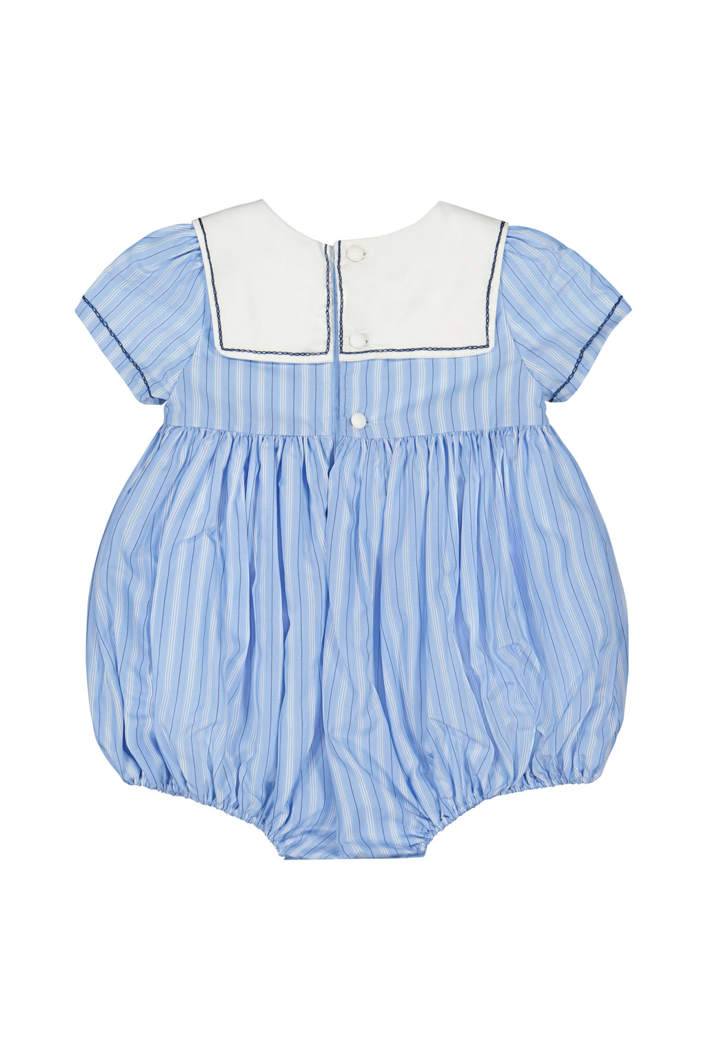 Riviera Blue Stripe Short Sleeve Bubble Romper