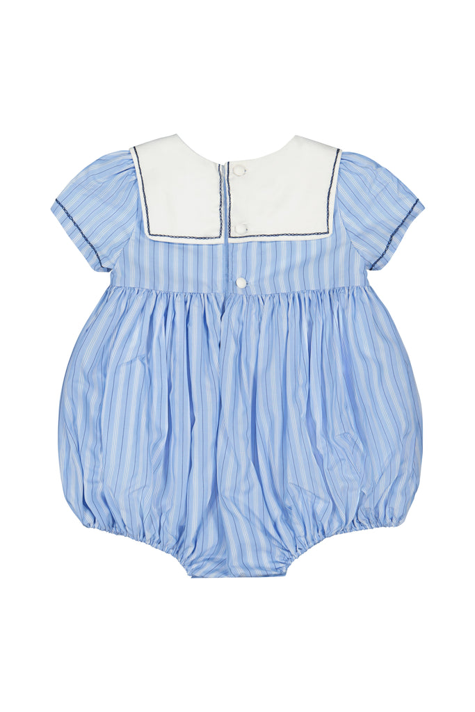 Riviera Blue Stripe Short Sleeve Bubble Romper