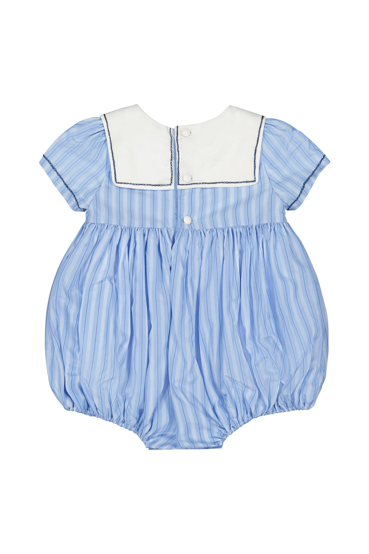 Riviera Blue Stripe Short Sleeve Bubble Romper