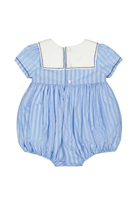 Riviera Blue Stripe Short Sleeve Bubble Romper