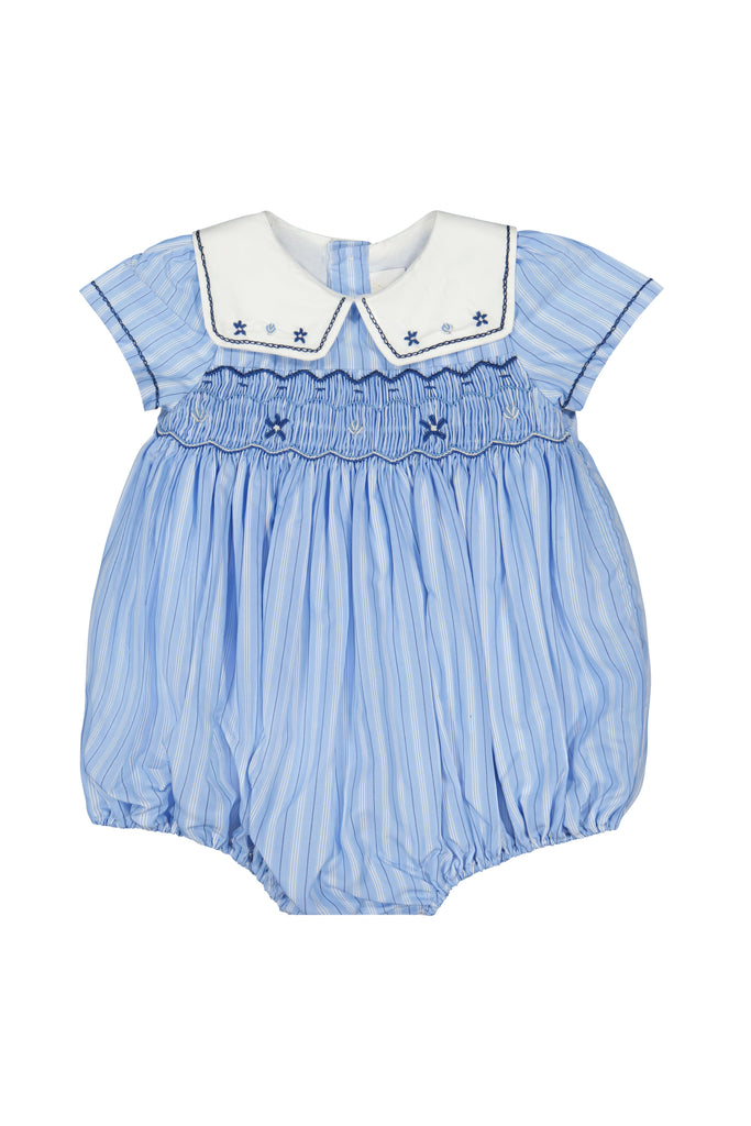 Riviera Blue Stripe Short Sleeve Bubble Romper