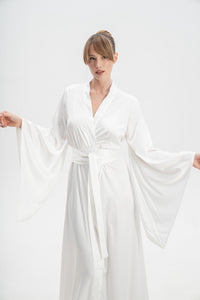 Silky Satin Robe with Train in Ivory